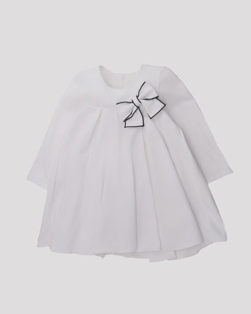 Rochie alba din jerse bumbac cu funda